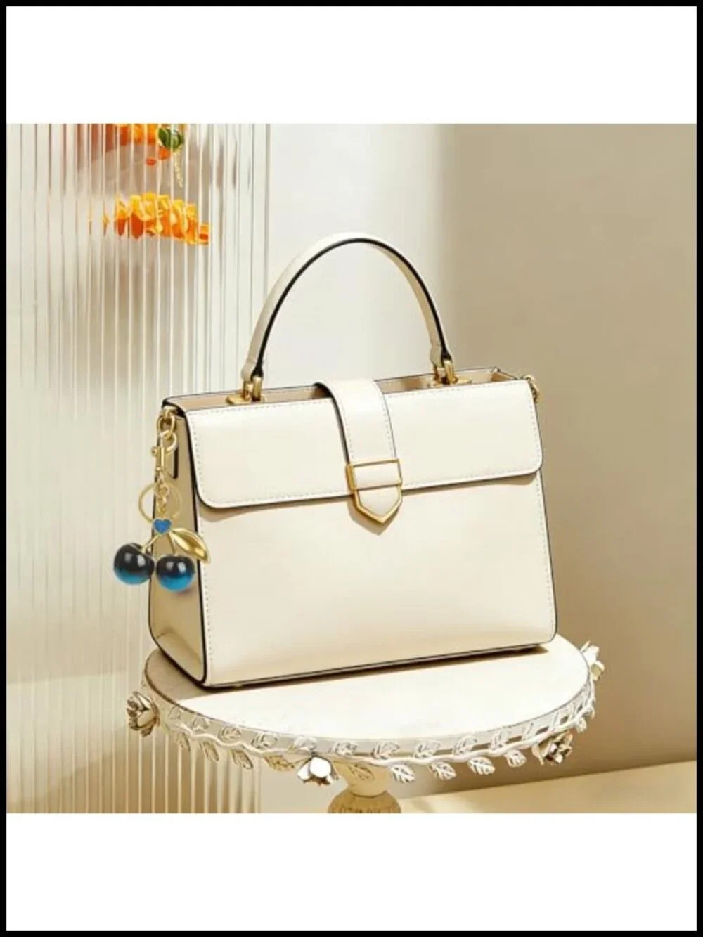 Cherry Bag Charm Keychain Glossy Resin Gold-Tone Metal Purse Accessory